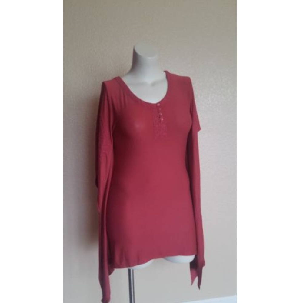 Monoreno Boho Embroidered Caftan Top Size S Red New